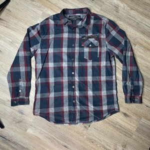 Plaid Zipper Pocket Button Up, US Mens L